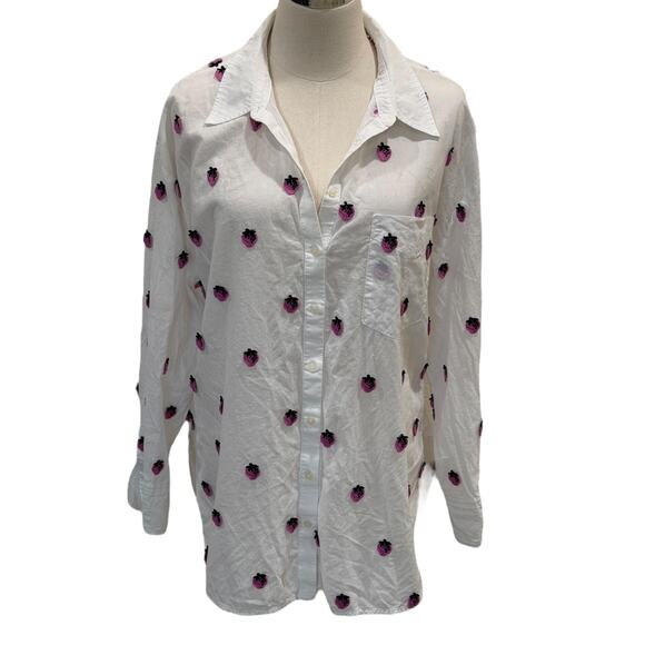 Anthropologie Bennet Buttondown Shirt Embroidered Strawberry - Picture 6 of 6